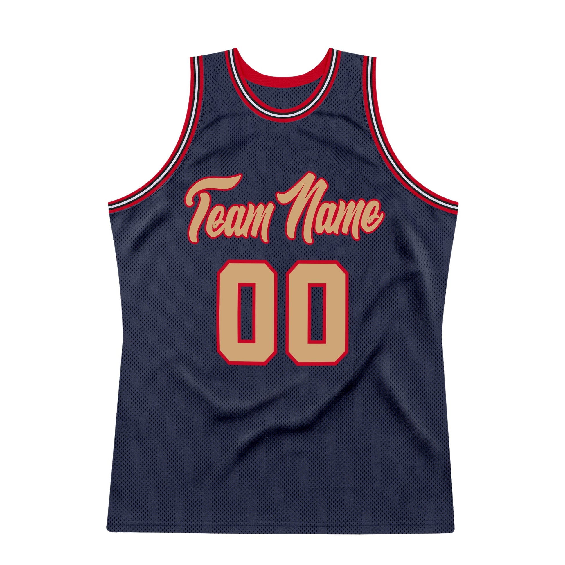 Custom Navy Old Gold-Red Authentic Throwback Basketball Jersey view 7