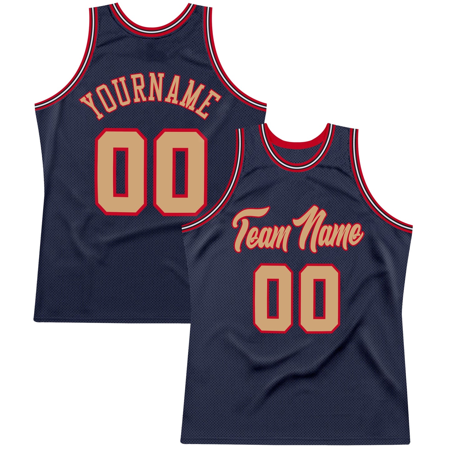 Custom Navy Old Gold-Red Authentic Throwback Basketball Jersey - Main View