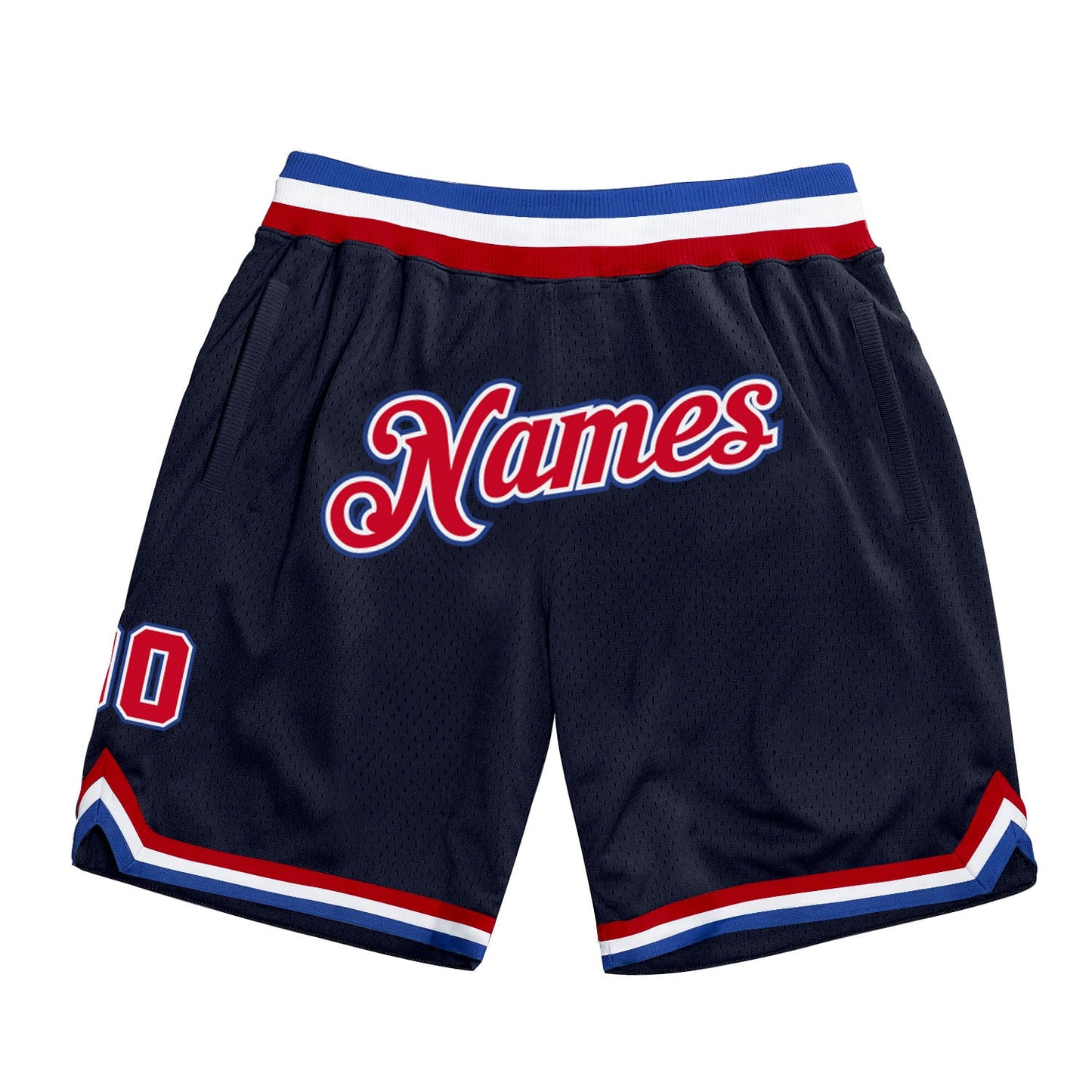 Custom Navy Red-Royal Authentic Throwback Basketball Shorts - Main View