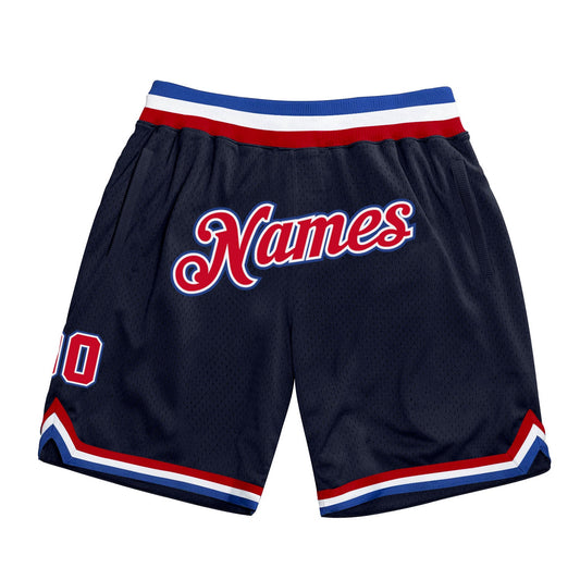 Custom Navy Red-Royal Authentic Throwback Basketball Shorts - Main View