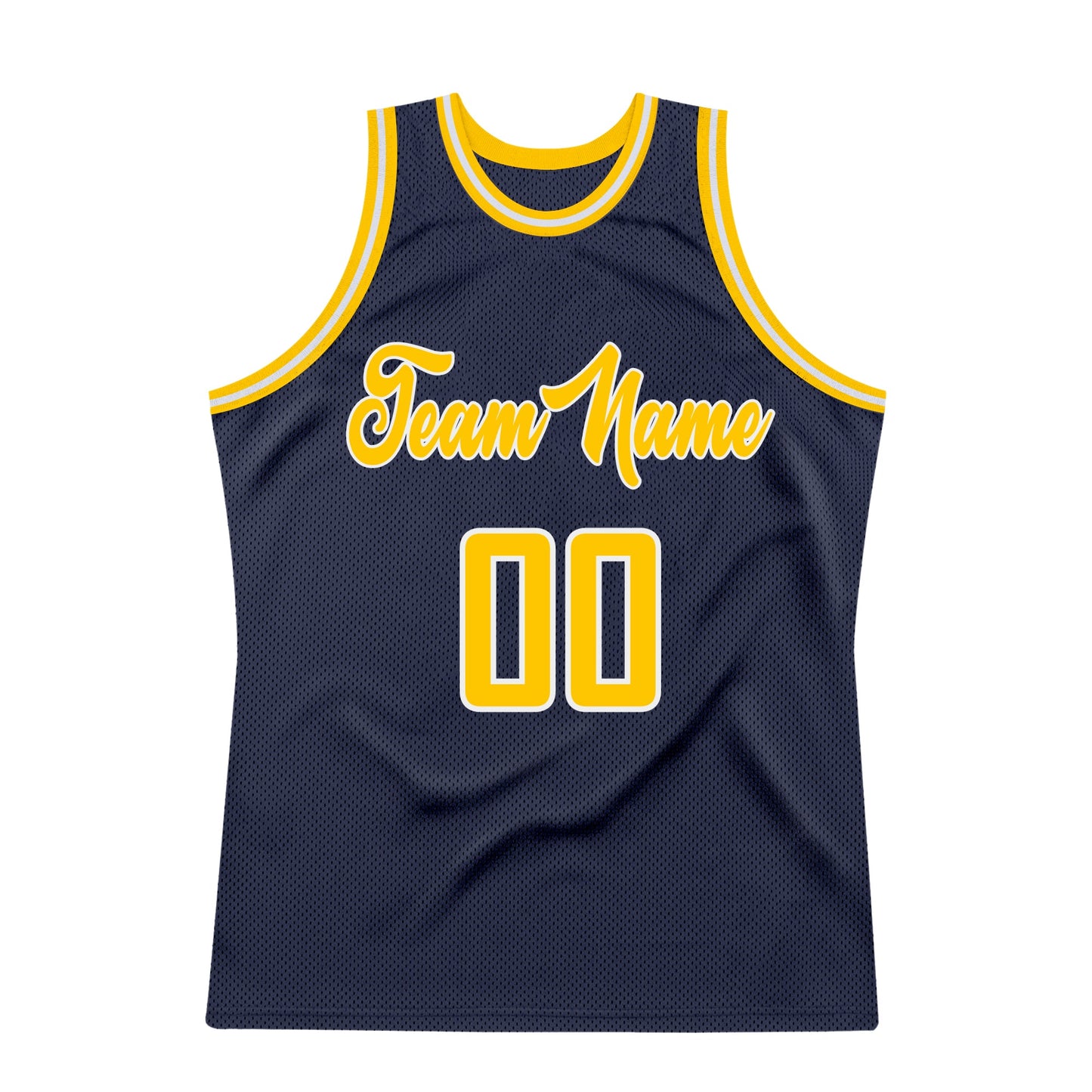 Custom Navy Gold-White Authentic Throwback Basketball Jersey view 5