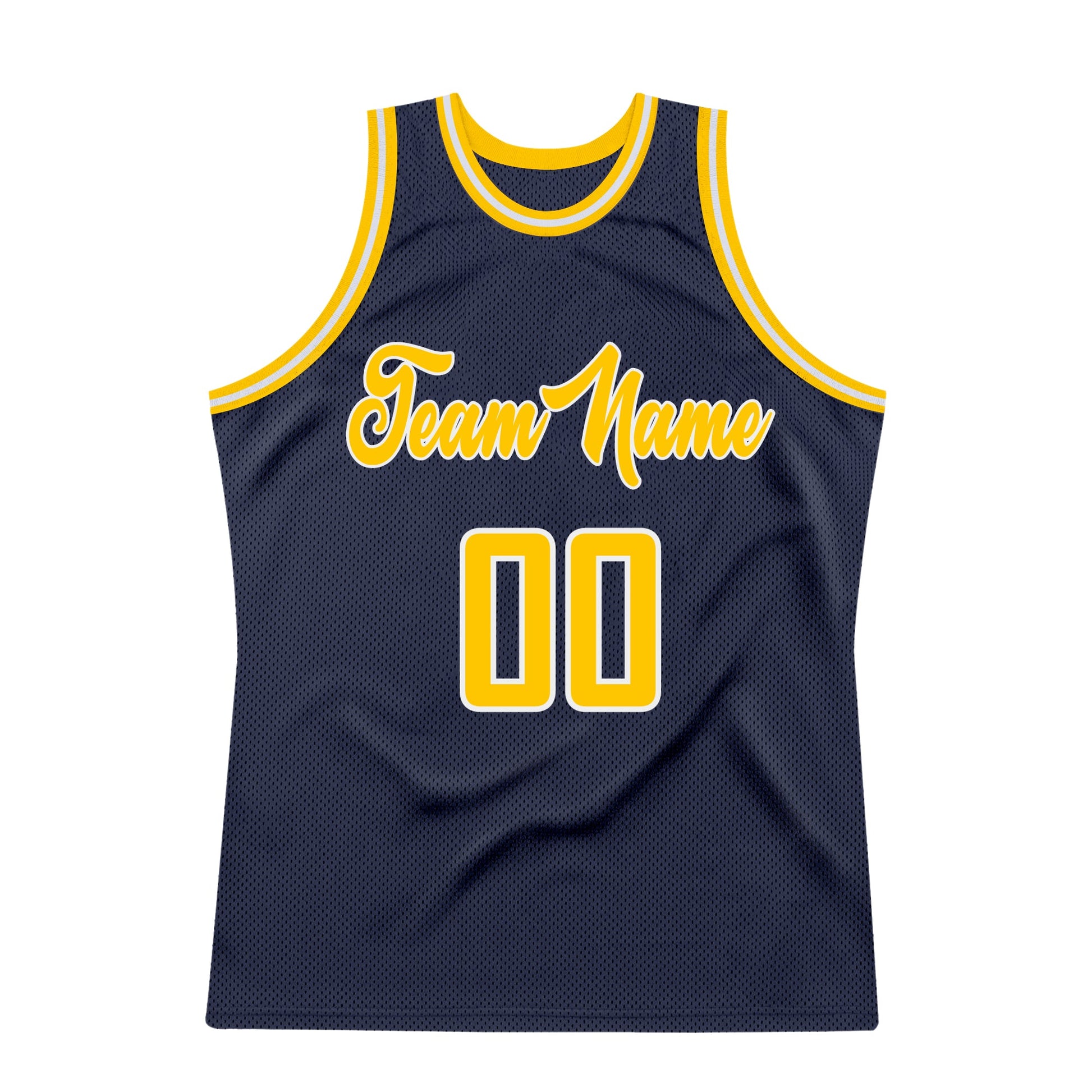 Custom Navy Gold-White Authentic Throwback Basketball Jersey view 5