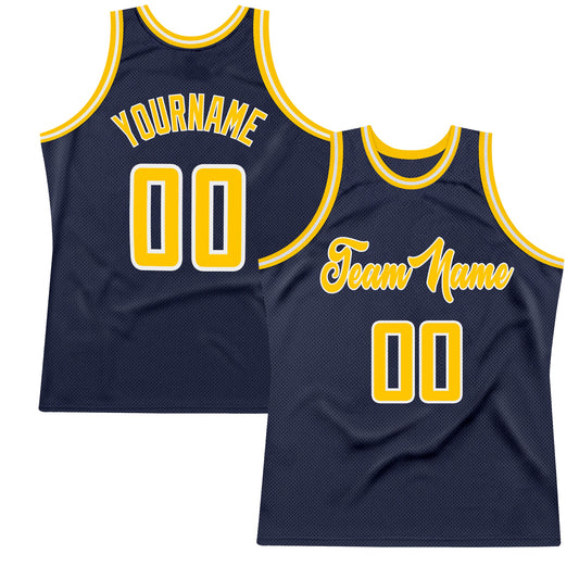 Custom Navy Gold-White Authentic Throwback Basketball Jersey - Main View