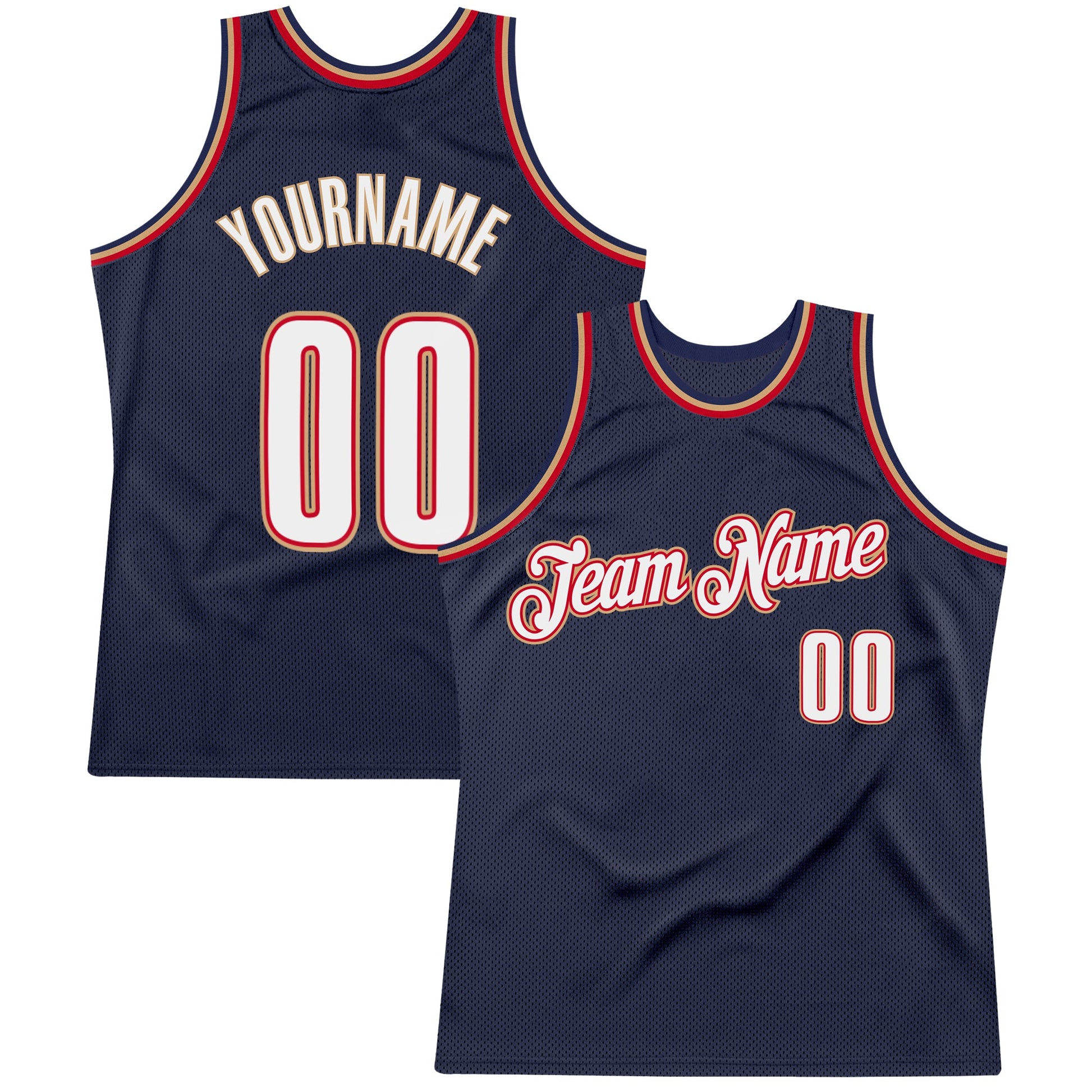 Custom Navy White-Orange Authentic Throwback Basketball Jersey - Main View