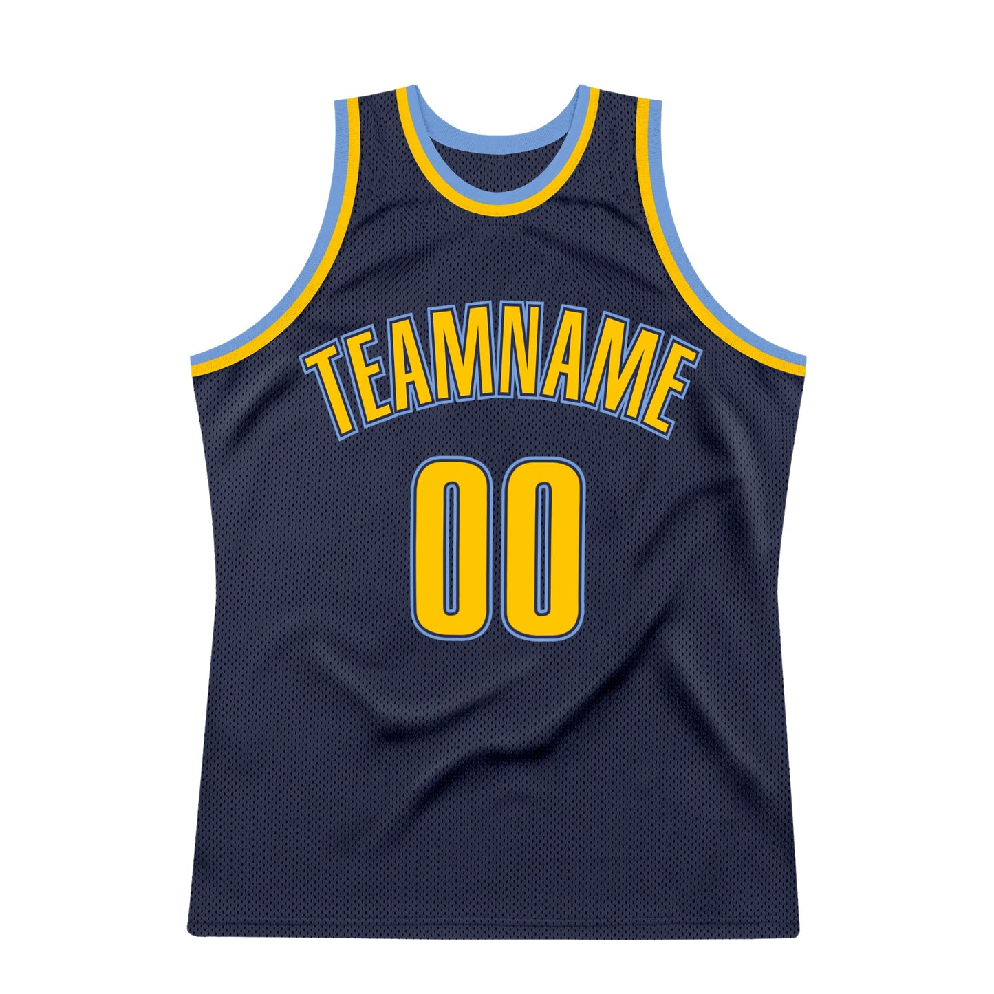 Custom Navy Gold-Light Blue Authentic Throwback Basketball Jersey view 5
