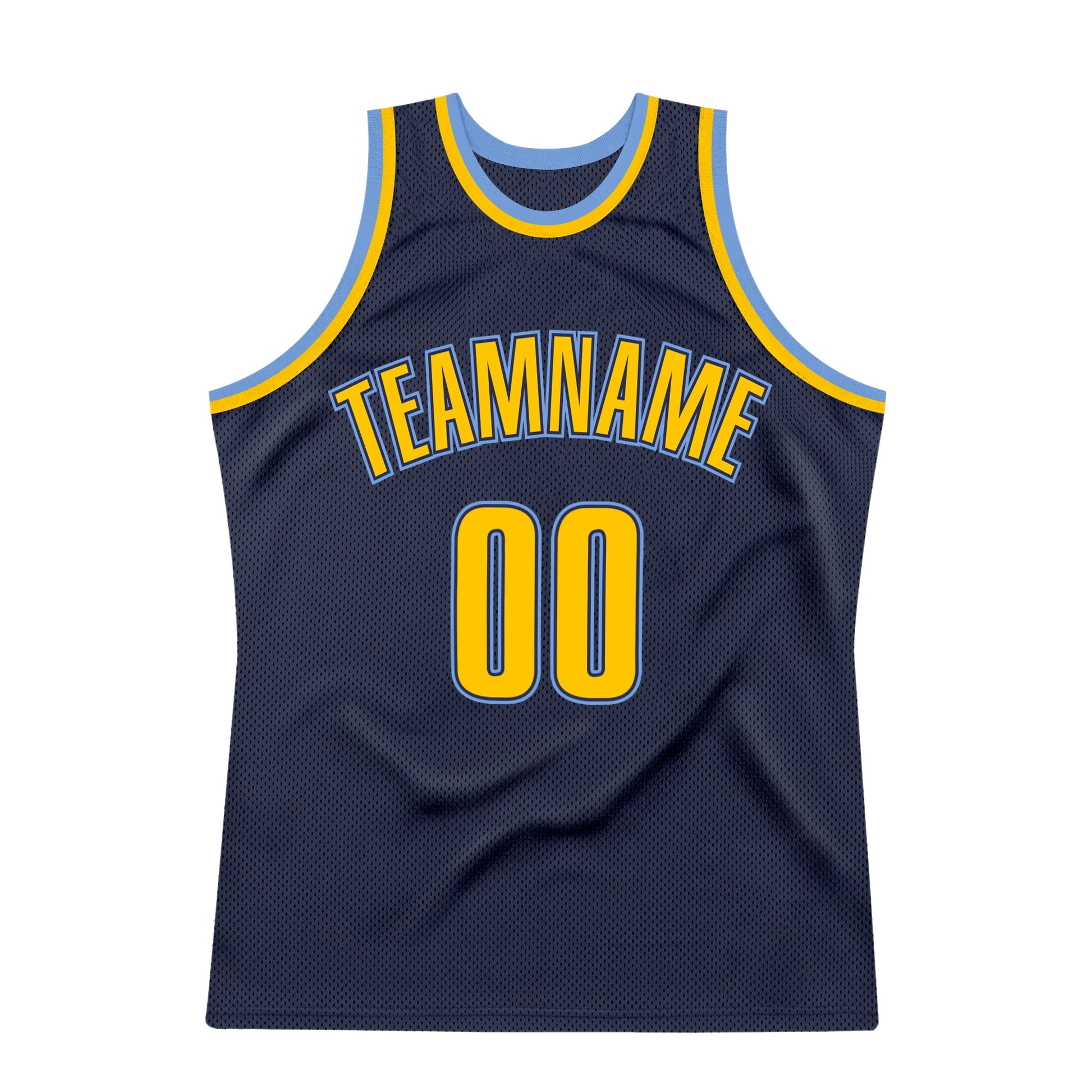 Custom Navy Gold-Light Blue Authentic Throwback Basketball Jersey view 5
