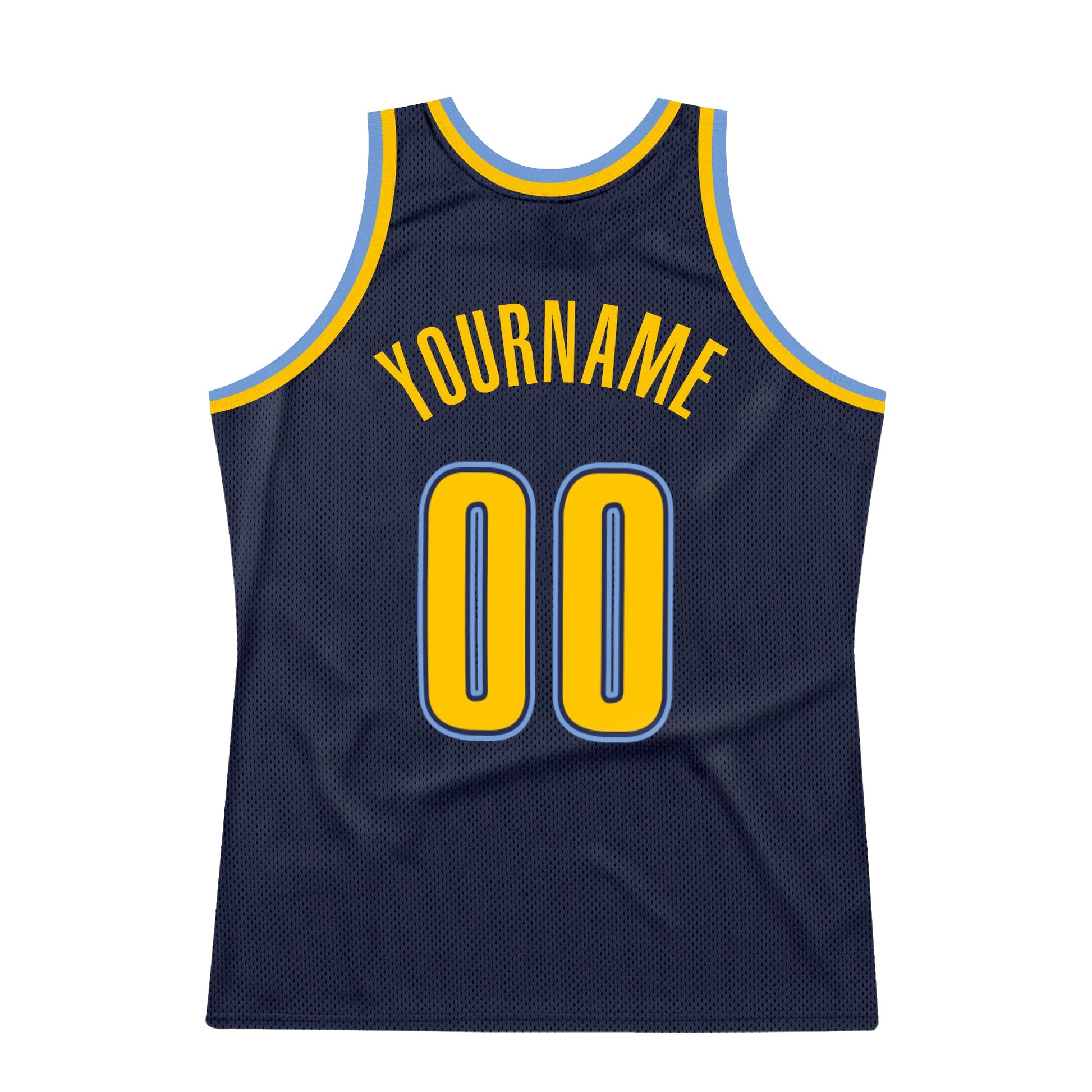 Custom Navy Gold-Light Blue Authentic Throwback Basketball Jersey view 6