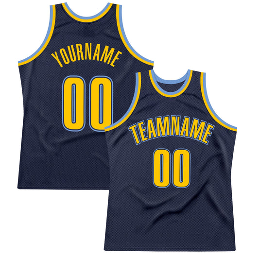 Custom Navy Gold-Light Blue Authentic Throwback Basketball Jersey - Main View
