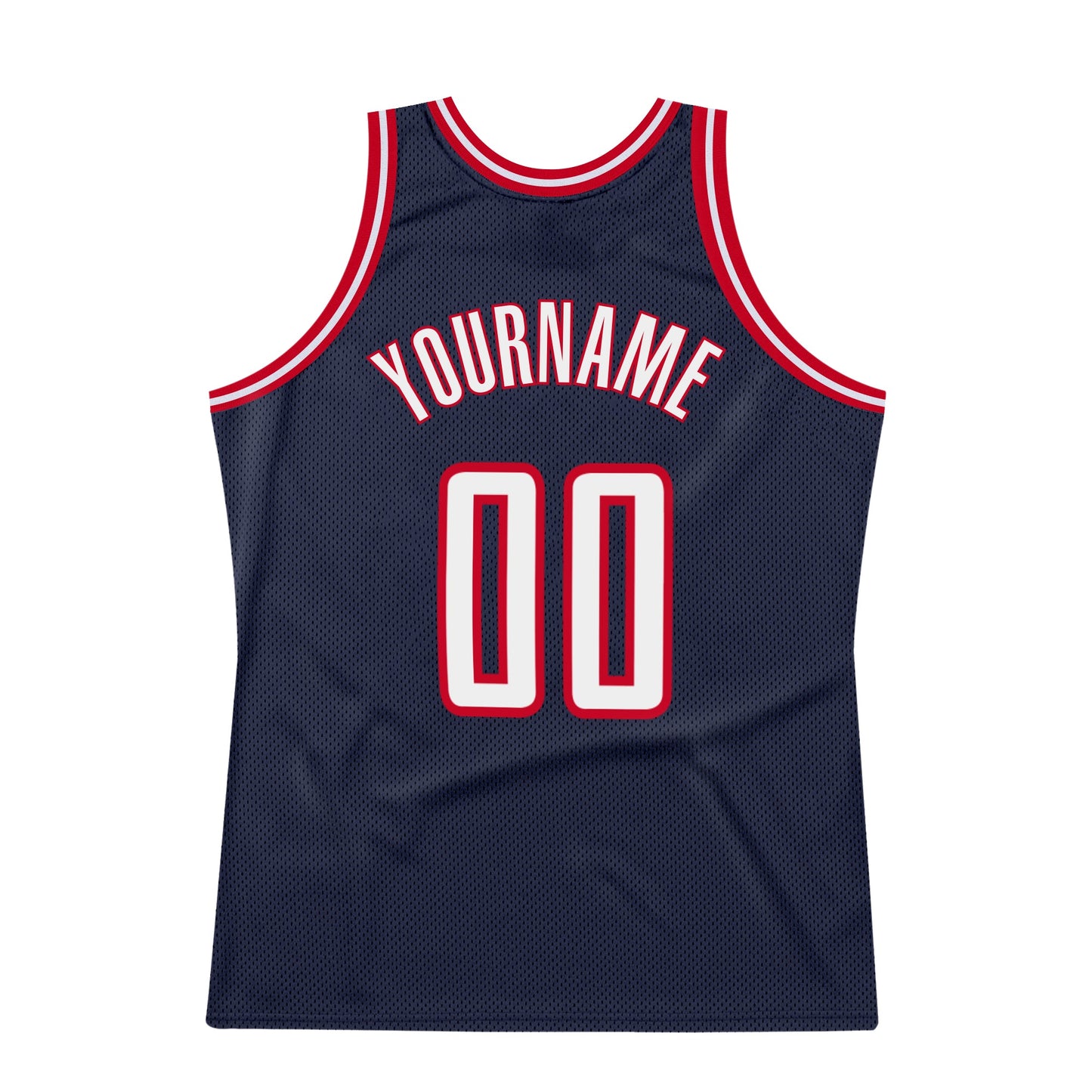 Custom Navy White-Red Authentic Throwback Basketball Jersey view 5