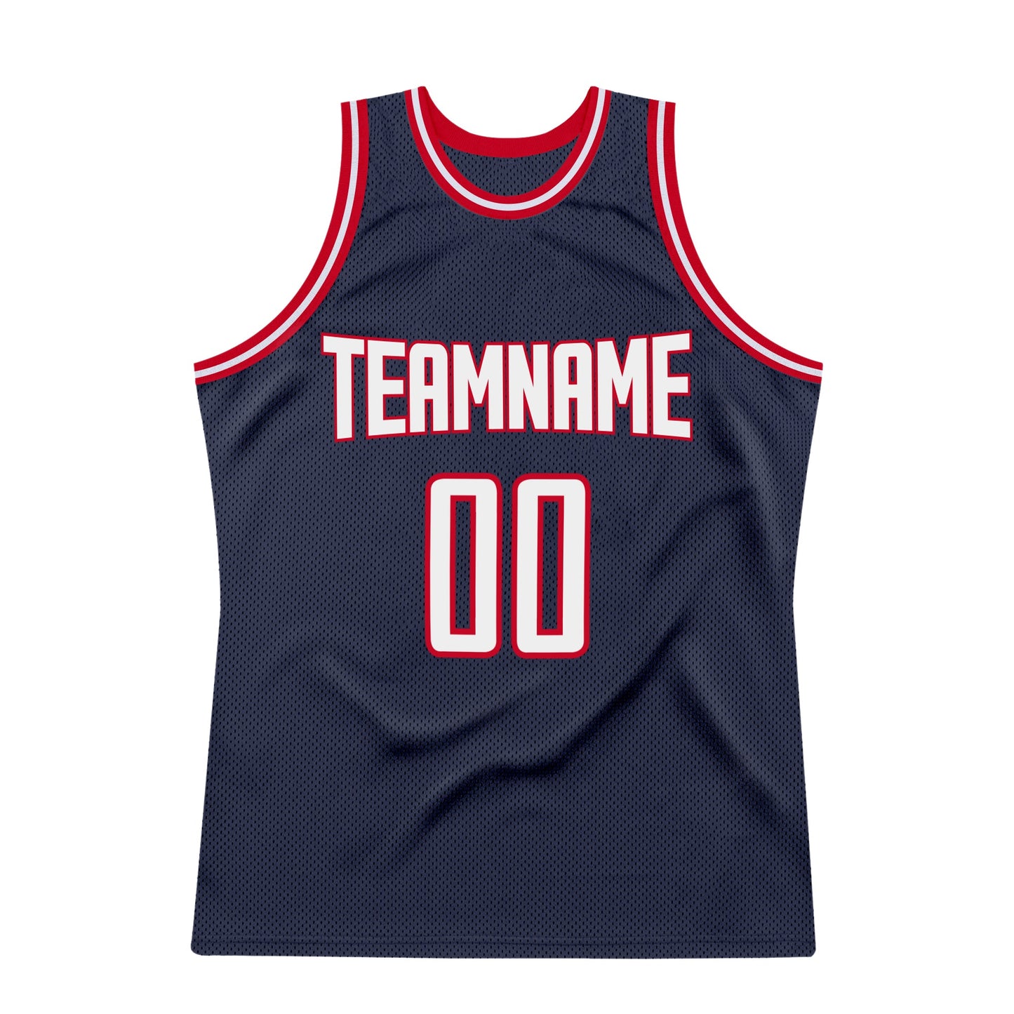 Custom Navy White-Red Authentic Throwback Basketball Jersey view 6