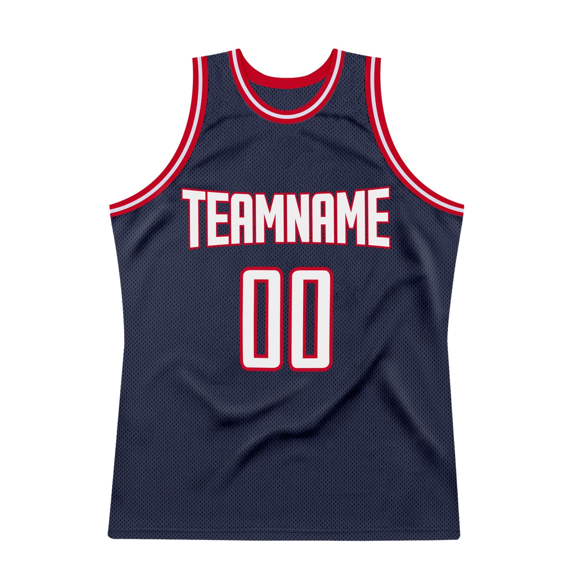 Custom Navy White-Red Authentic Throwback Basketball Jersey view 6