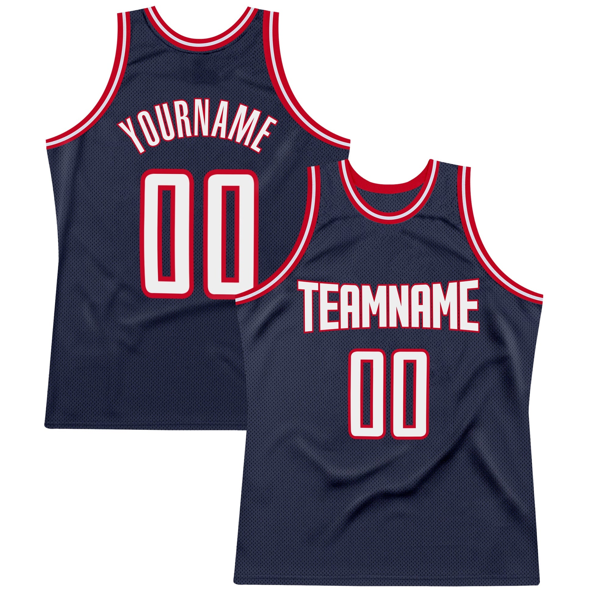 Custom Navy White-Red Authentic Throwback Basketball Jersey - Main View