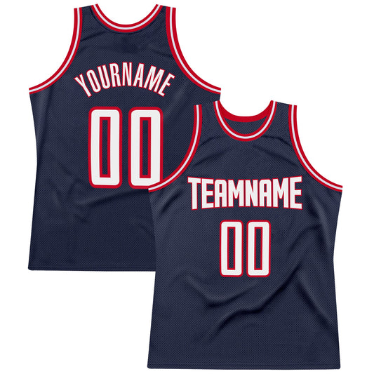 Custom Navy White-Red Authentic Throwback Basketball Jersey - Main View