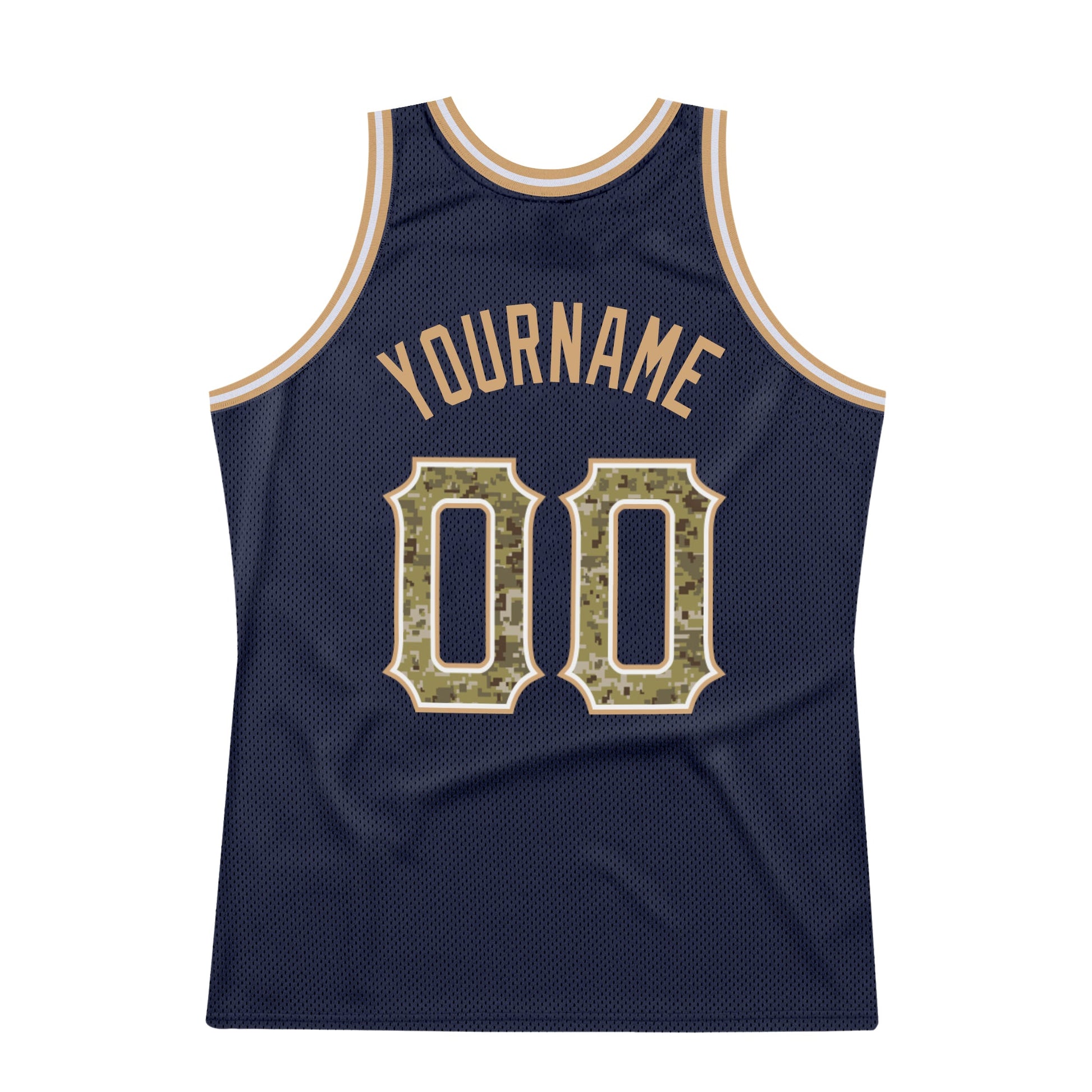 Custom Navy Camo-Old Gold Authentic Throwback Basketball Jersey view 5