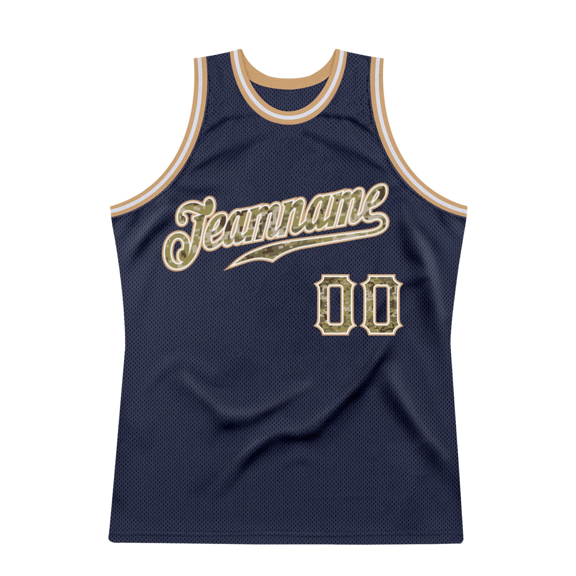 Custom Navy Camo-Old Gold Authentic Throwback Basketball Jersey view 6