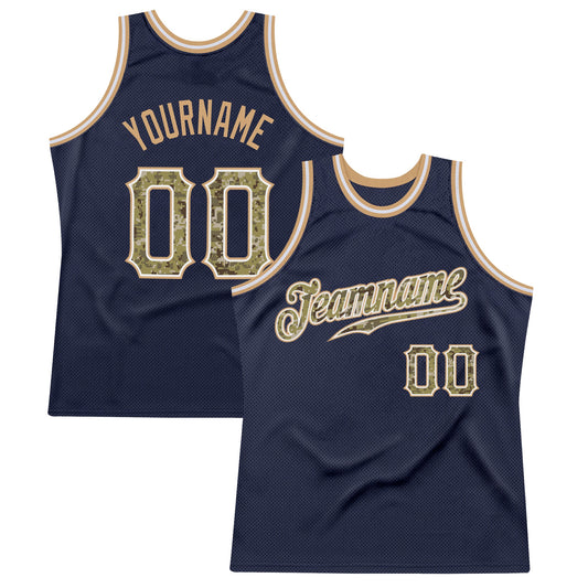 Custom Navy Camo-Old Gold Authentic Throwback Basketball Jersey - Main View