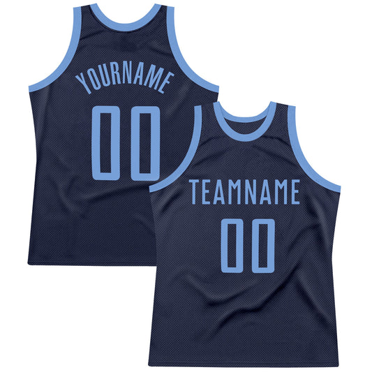 Custom Navy Light Blue Authentic Throwback Basketball Jersey - Main View