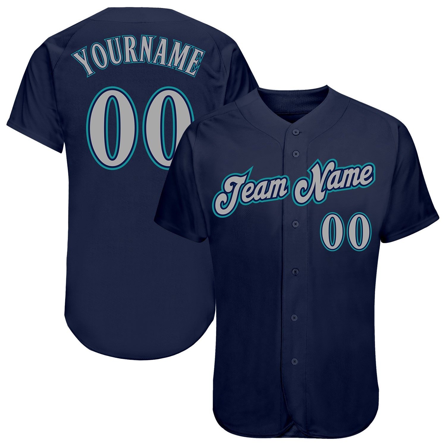 Custom Navy Gray-Teal Authentic Baseball Jersey - Main View