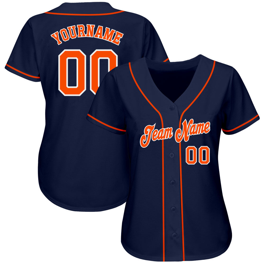 Custom Navy Orange-White Authentic Baseball Jersey view 2