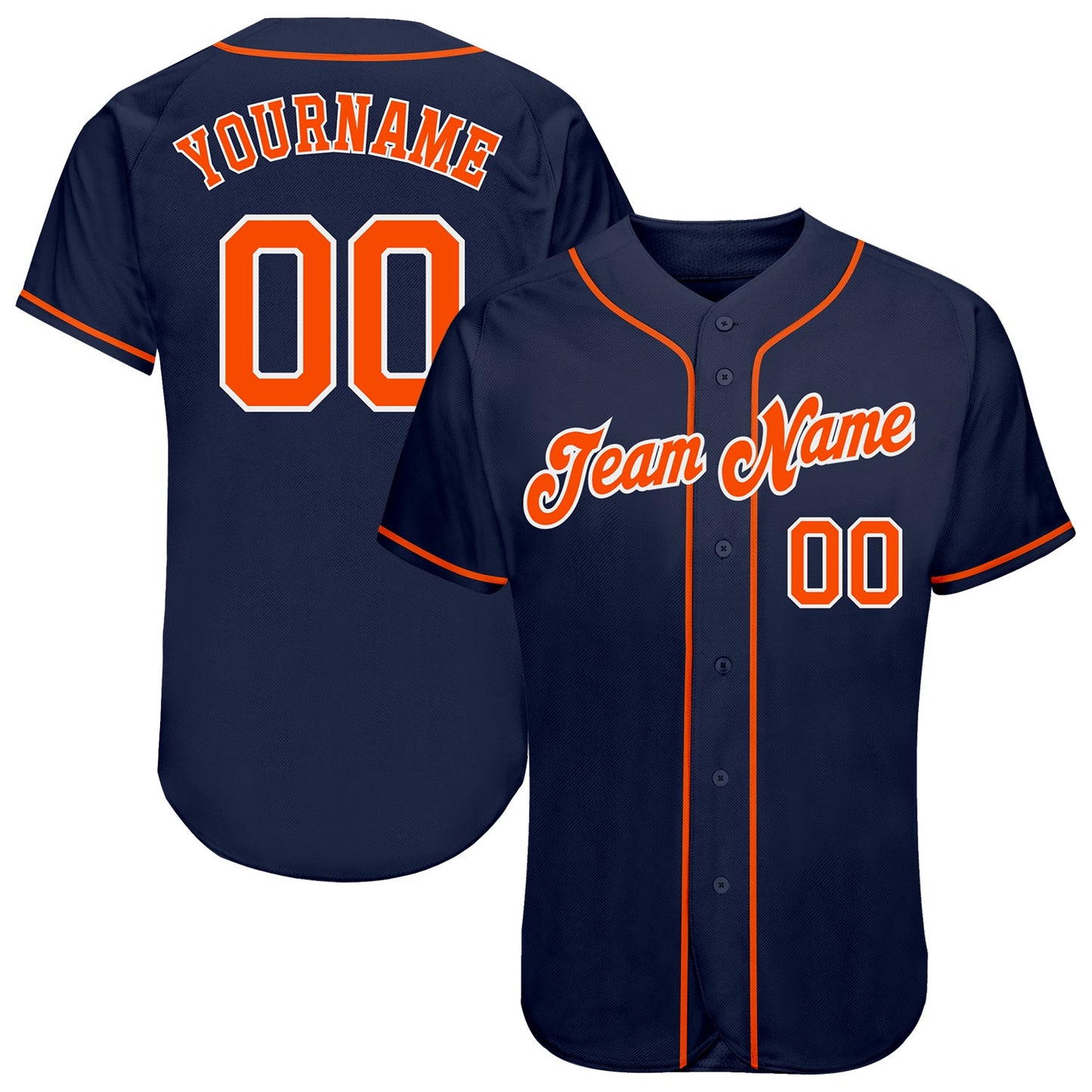 Custom Navy Orange-White Authentic Baseball Jersey - Main View
