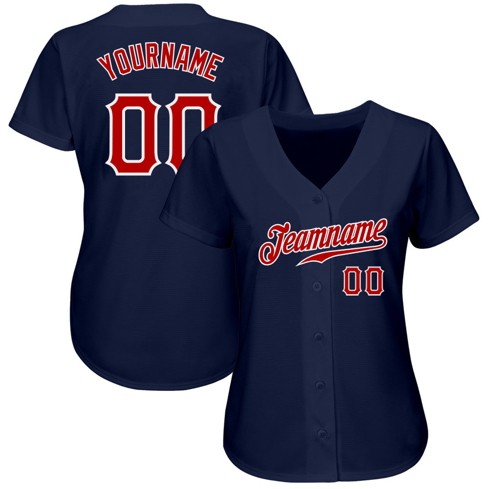 Custom Navy Red-White Authentic Baseball Jersey view 2