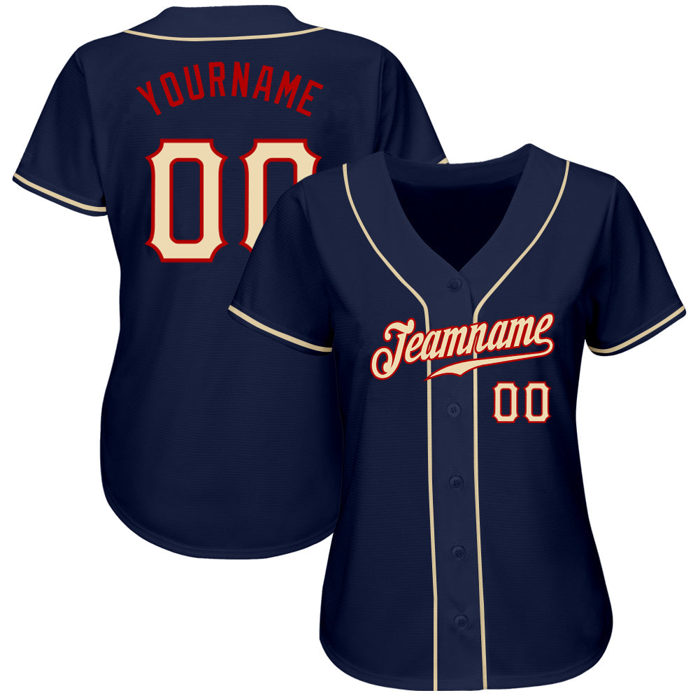 Custom Navy City Cream-Red Authentic Baseball Jersey view 2