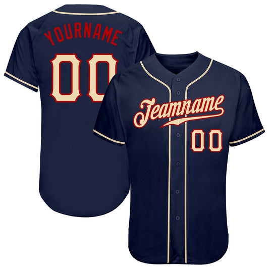 Custom Navy City Cream-Red Authentic Baseball Jersey - Main View