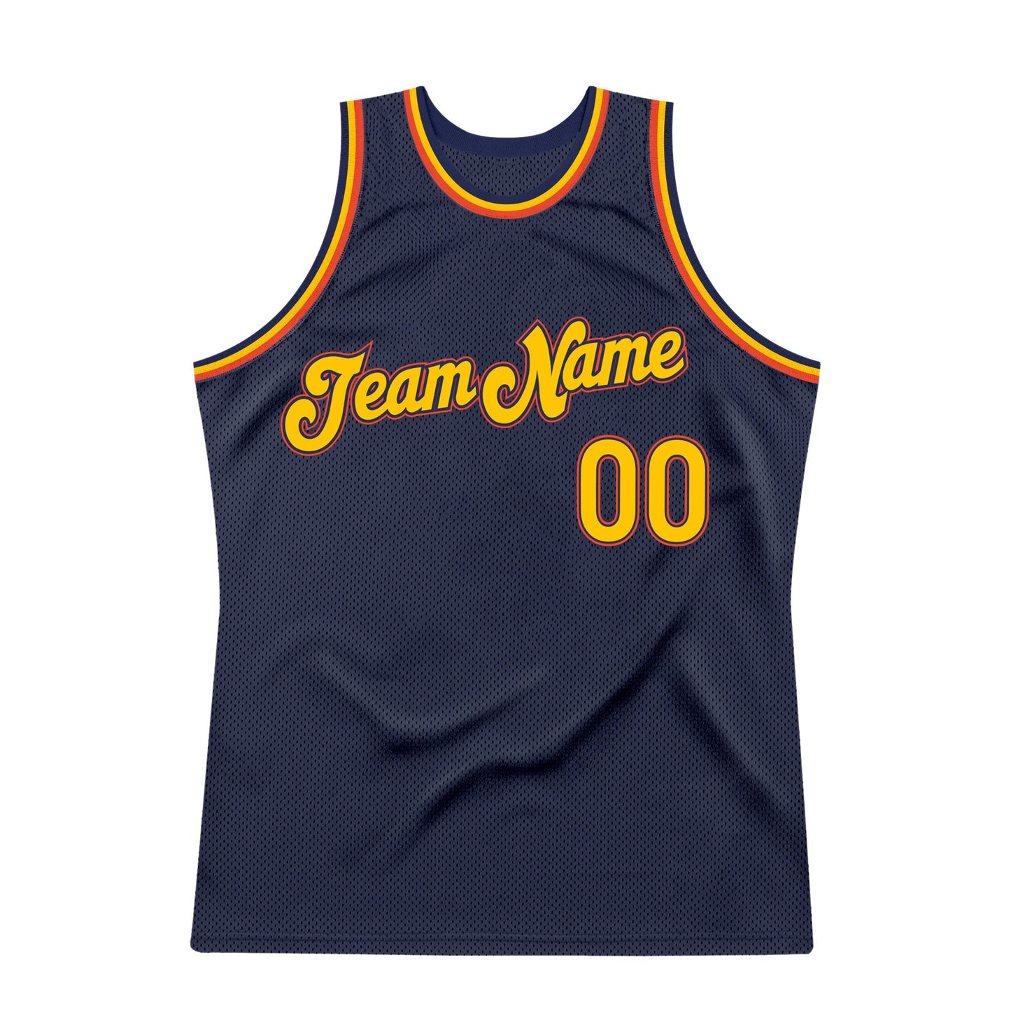 Custom Navy Gold-Orange Authentic Throwback Basketball Jersey view 5