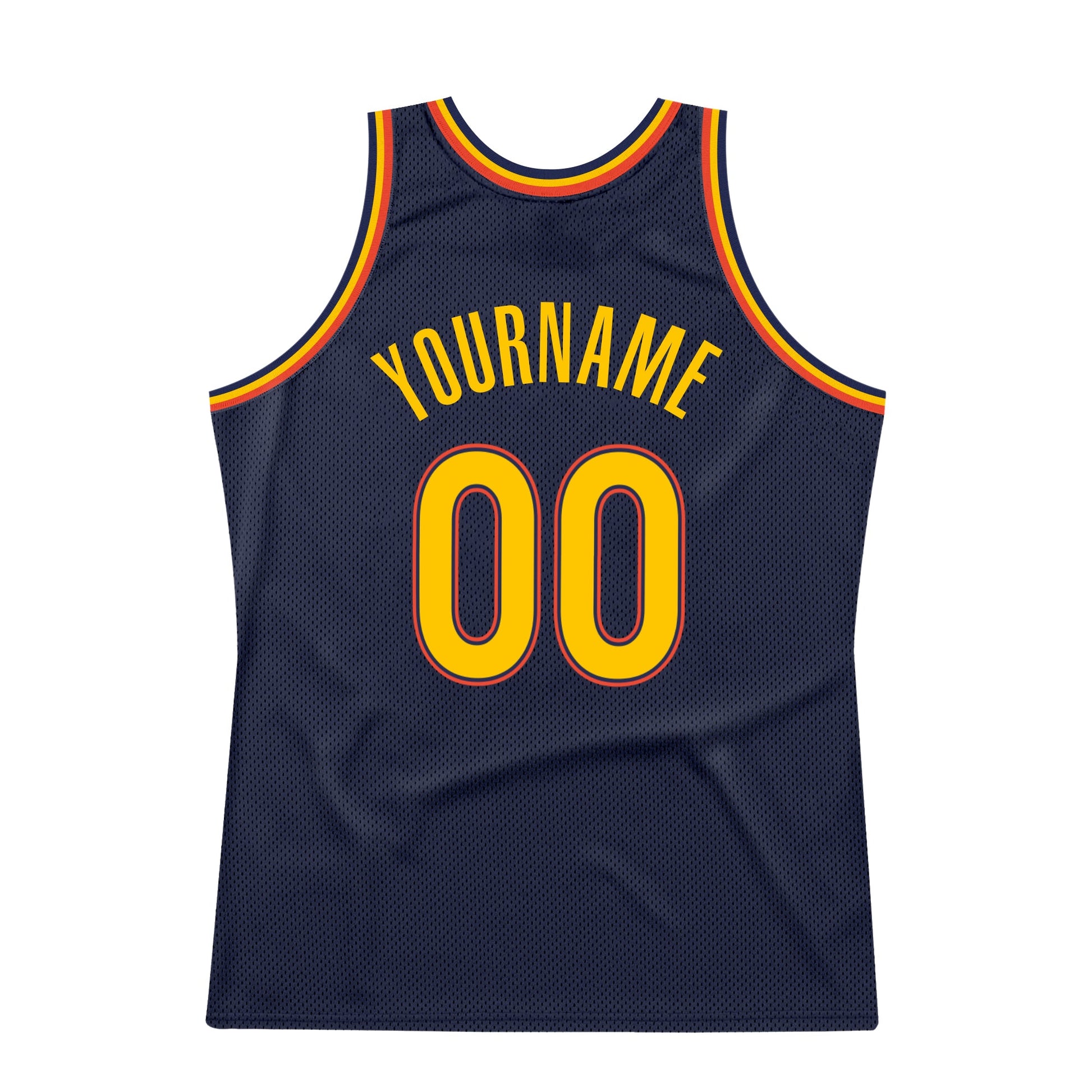 Custom Navy Gold-Orange Authentic Throwback Basketball Jersey view 6