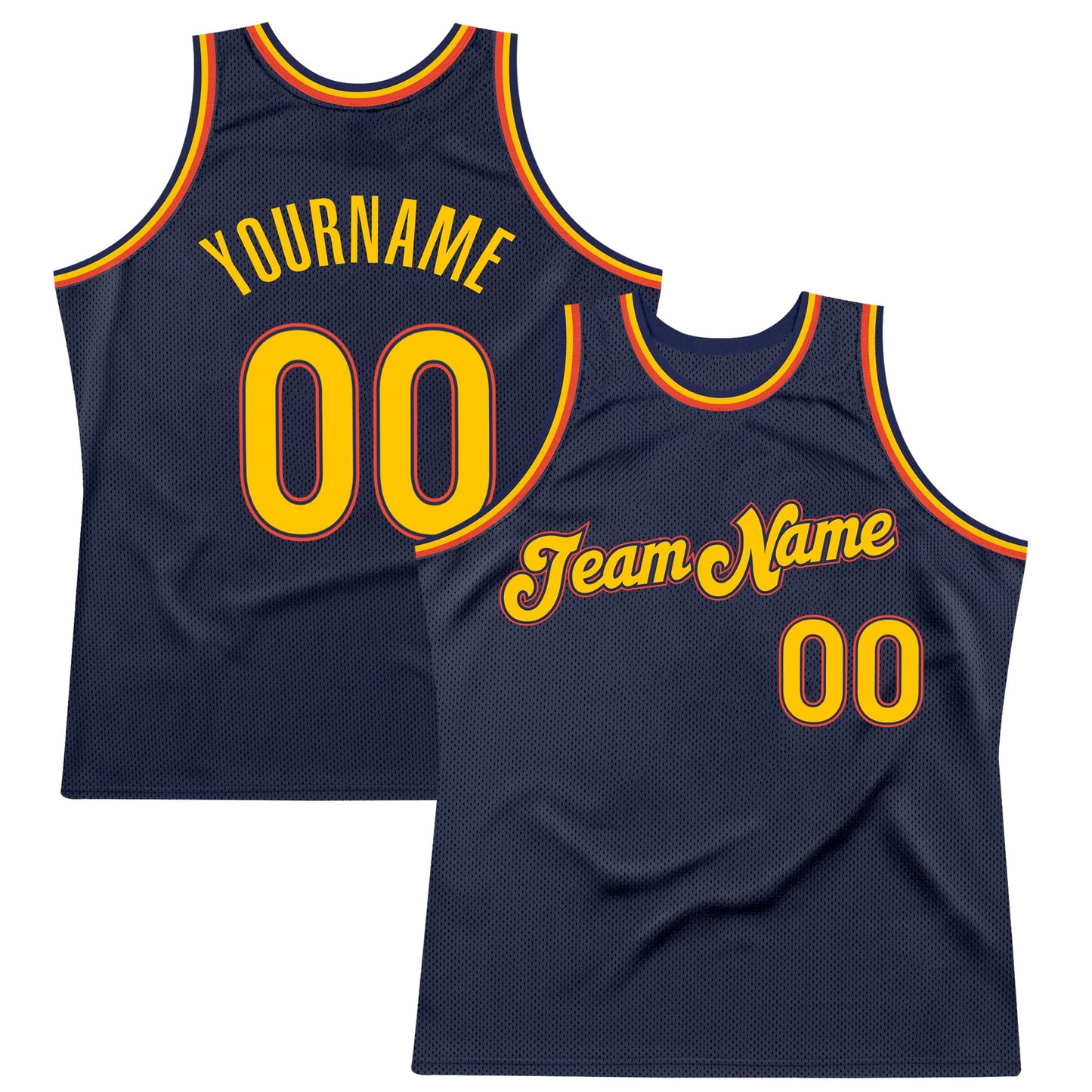 Custom Navy Gold-Orange Authentic Throwback Basketball Jersey - Main View