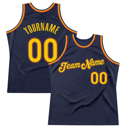 Custom Navy Gold-Orange Authentic Throwback Basketball Jersey - Main View
