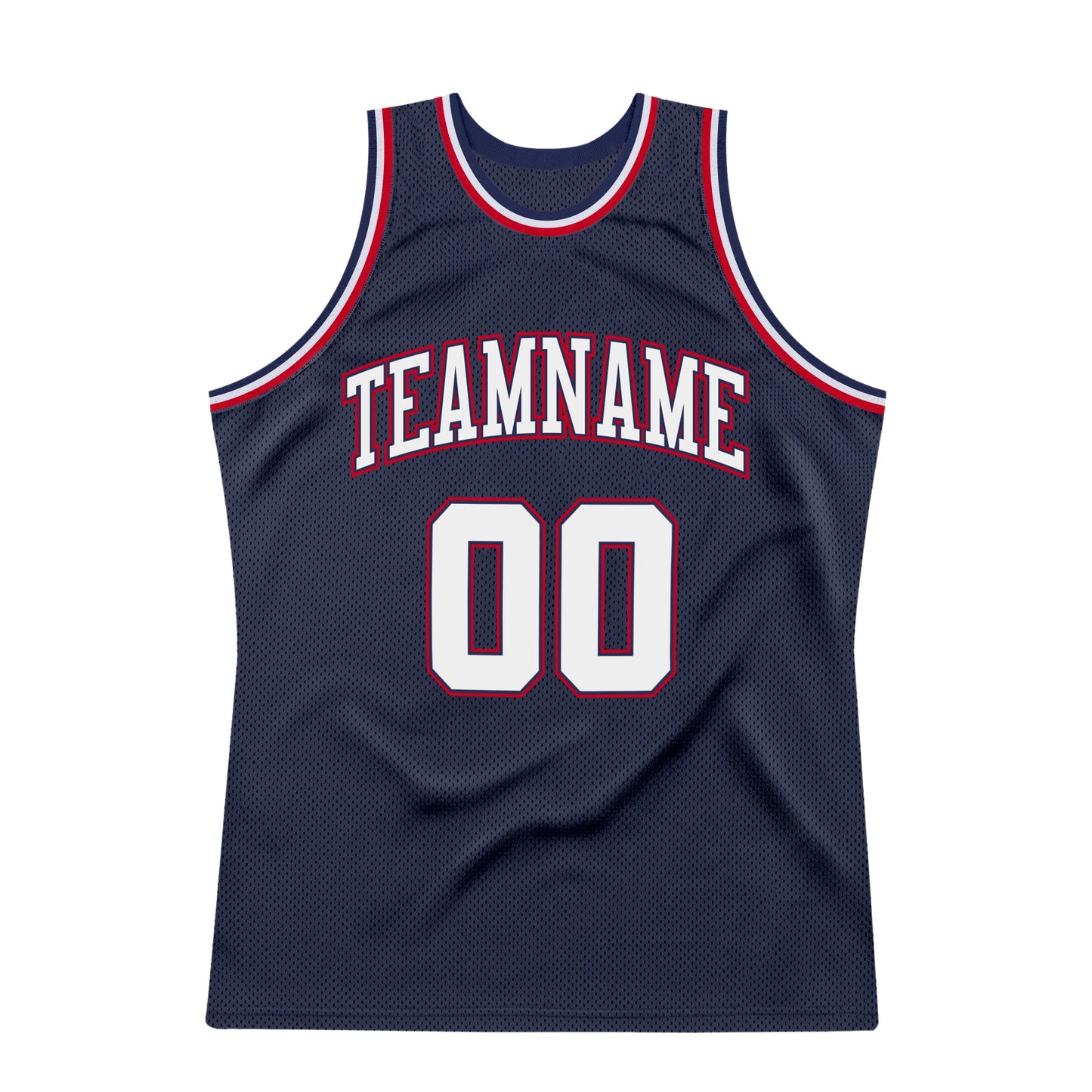 Custom Navy White-Red Authentic Throwback Basketball Jersey view 5