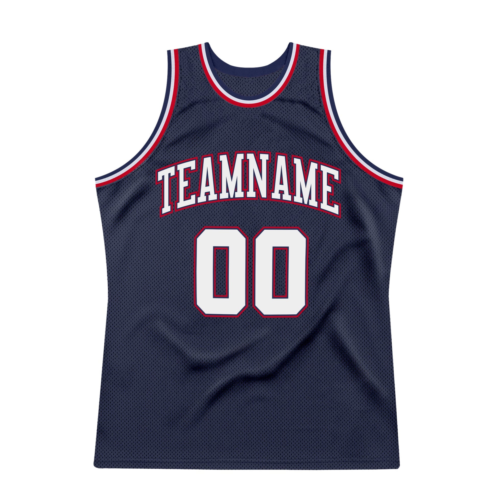 Custom Navy White-Red Authentic Throwback Basketball Jersey view 5