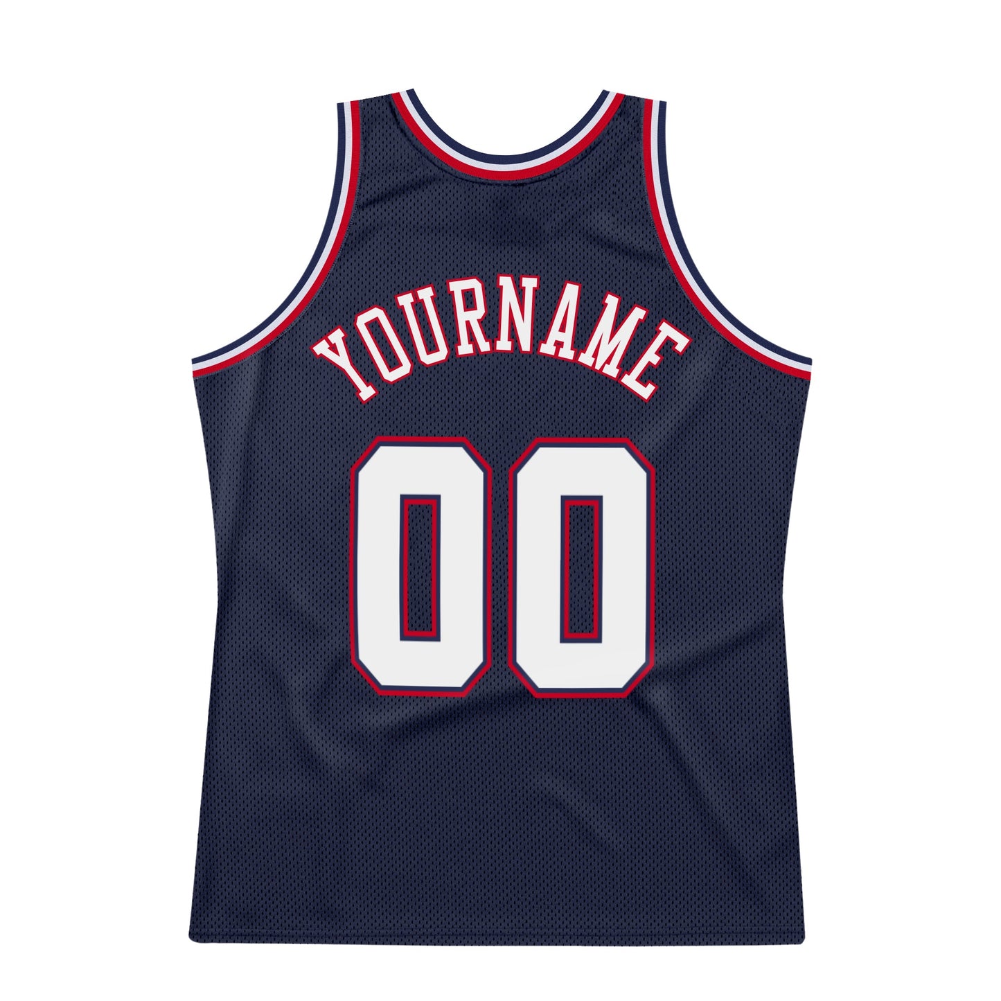 Custom Navy White-Red Authentic Throwback Basketball Jersey view 6
