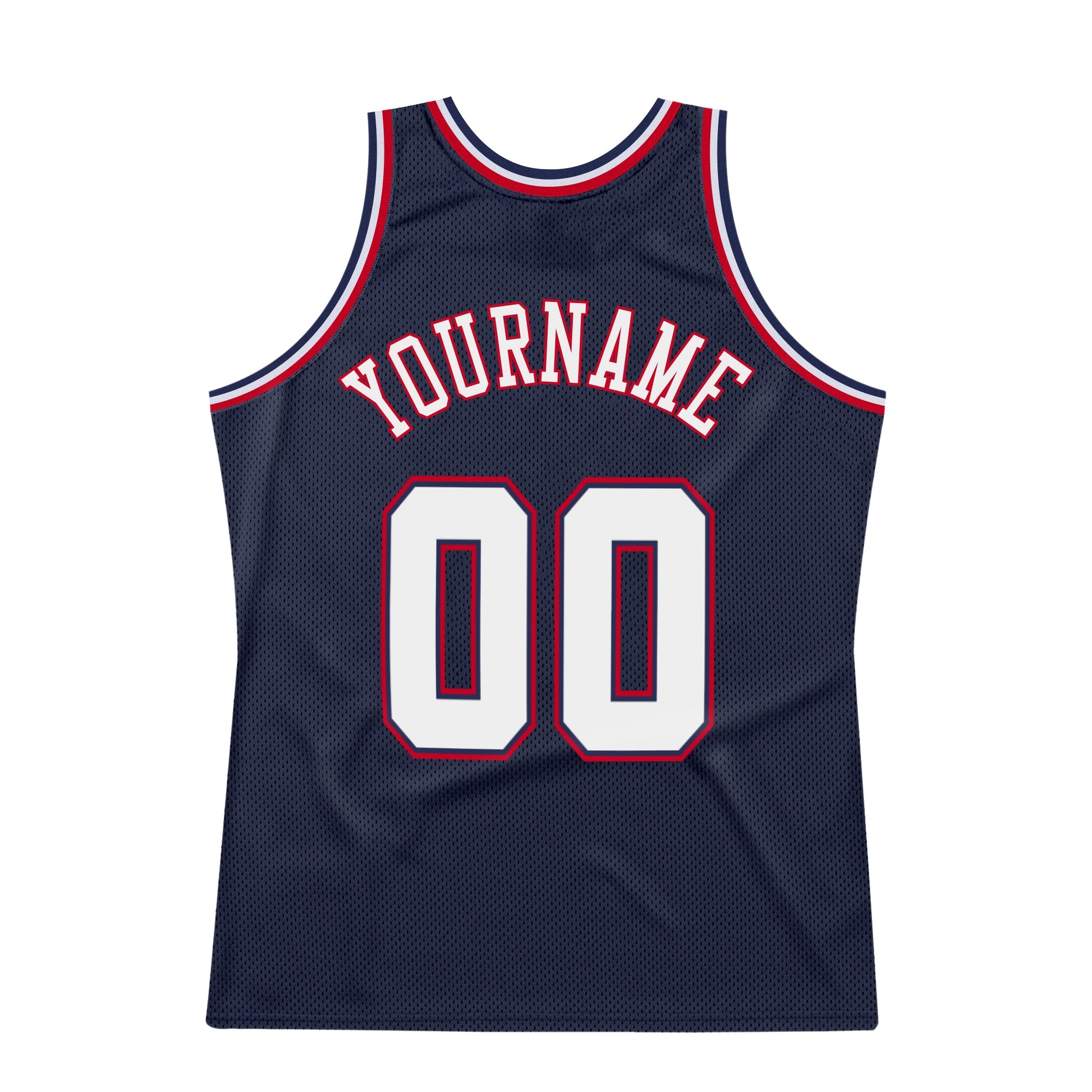 Custom Navy White-Red Authentic Throwback Basketball Jersey view 6
