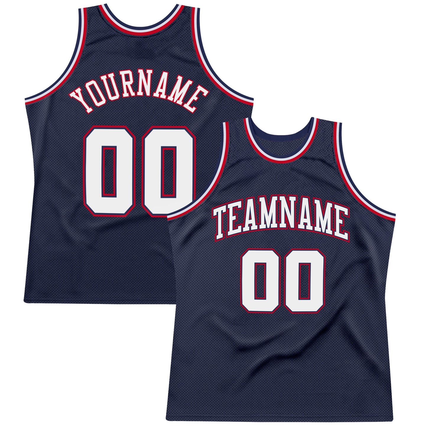 Custom Navy White-Red Authentic Throwback Basketball Jersey - Main View