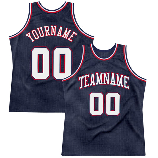 Custom Navy White-Red Authentic Throwback Basketball Jersey - Main View