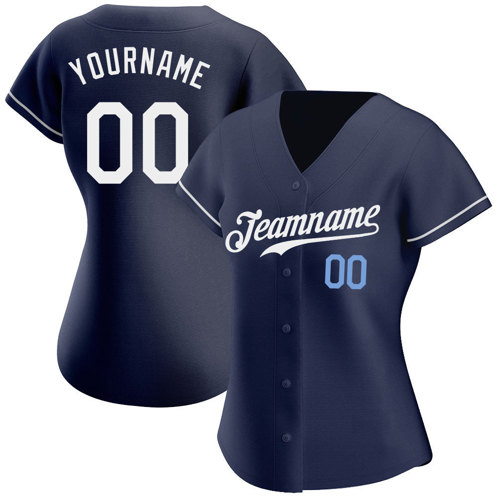 Custom Navy White-Light Blue Authentic Baseball Jersey view 2