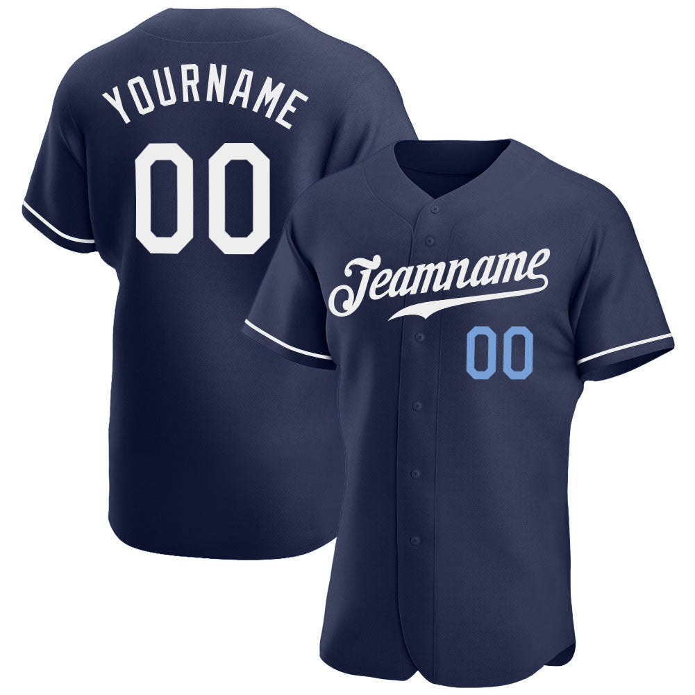 Custom Navy White-Light Blue Authentic Baseball Jersey - Main View