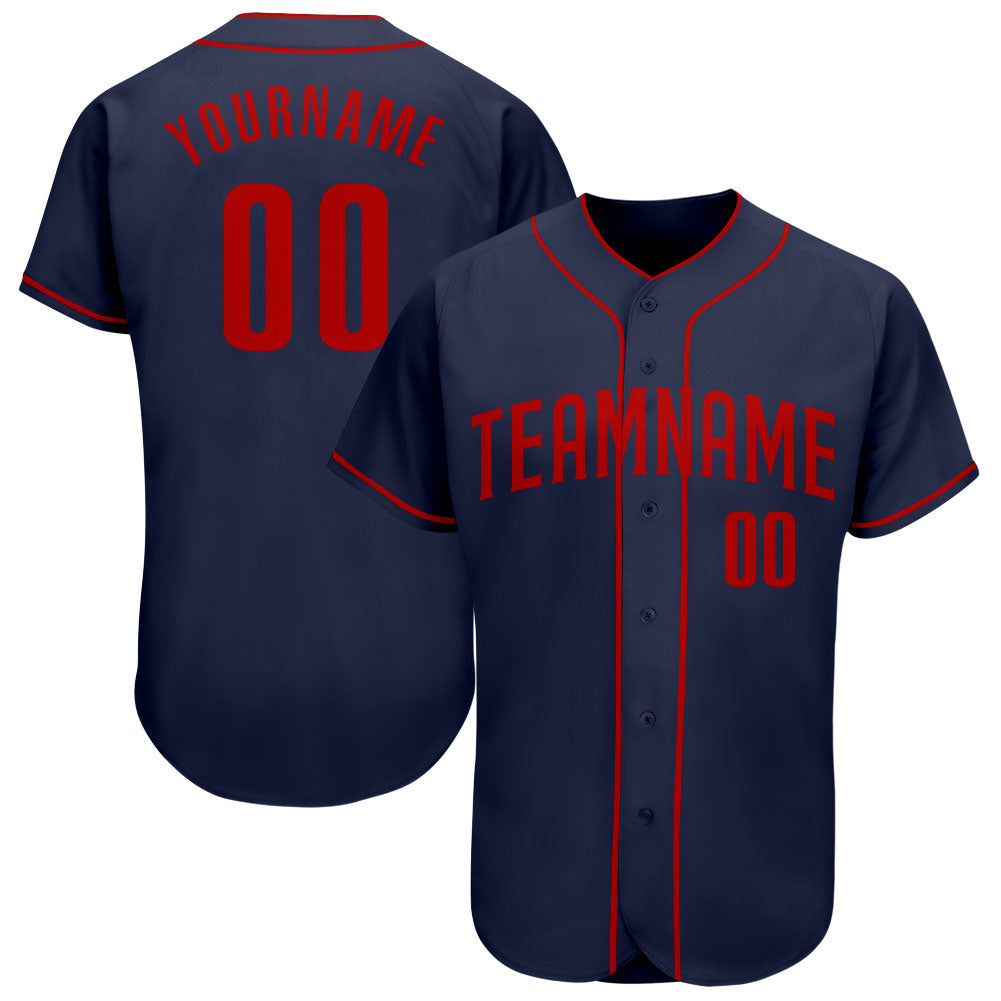 Custom Navy Red Authentic Baseball Jersey - Main View