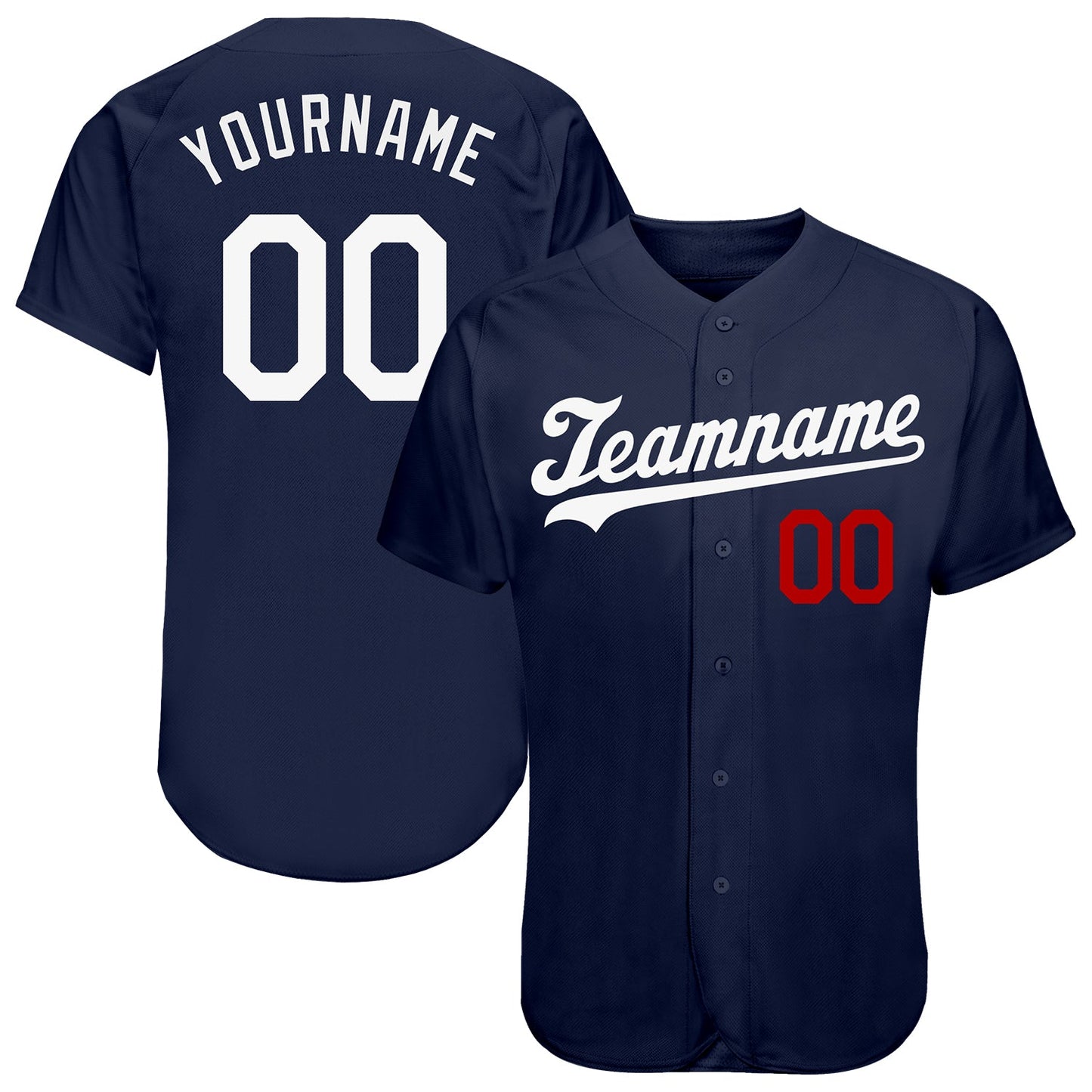 Custom Navy White-Red Authentic Baseball Jersey - Main View