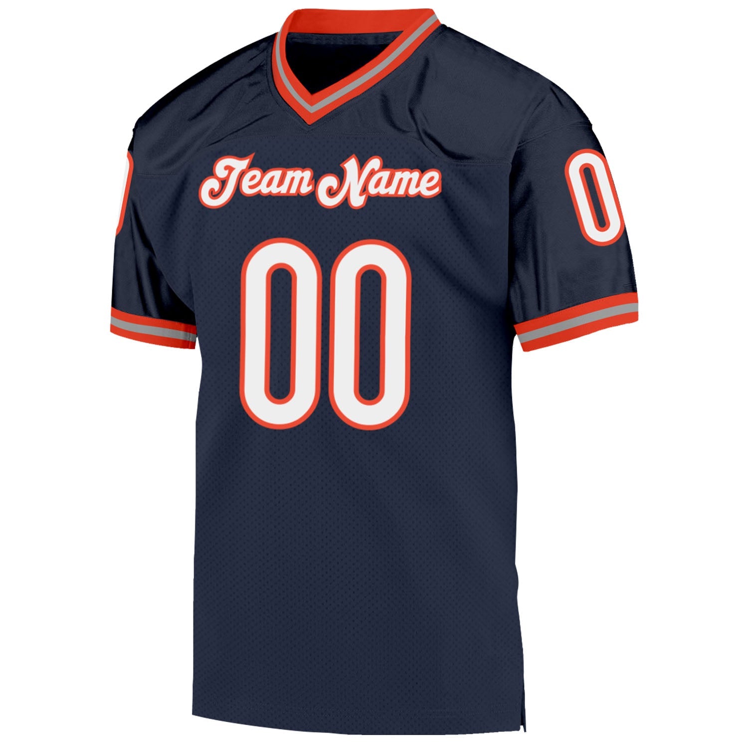 Custom Navy White-Orange Mesh Authentic Throwback Football Jersey view 2
