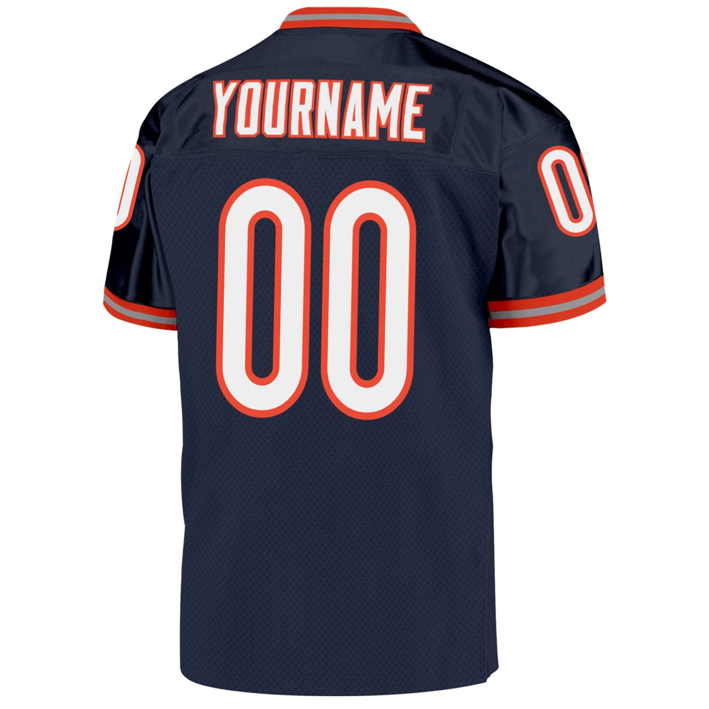 Custom Navy White-Orange Mesh Authentic Throwback Football Jersey view 3