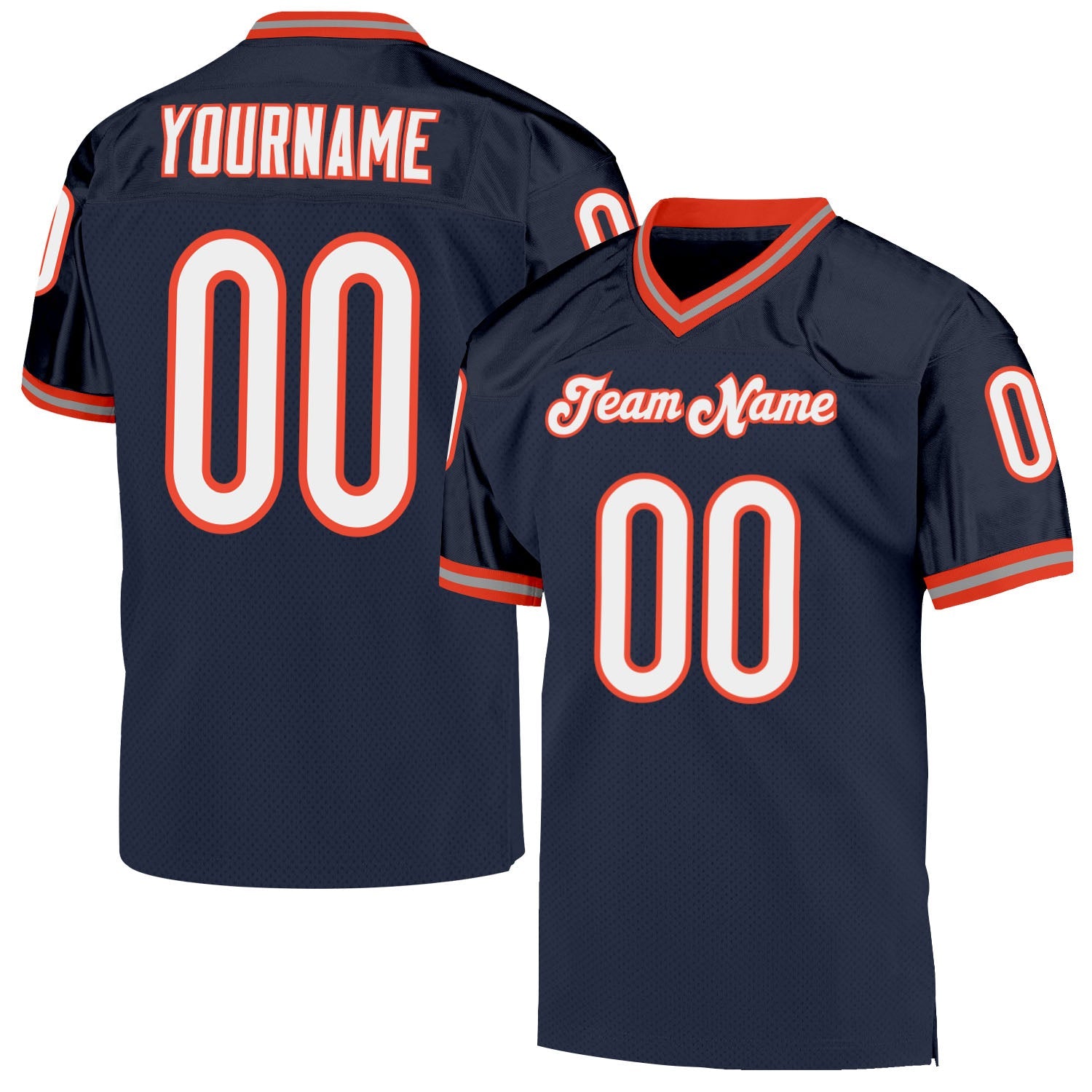 Custom Navy White-Orange Mesh Authentic Throwback Football Jersey - Main View