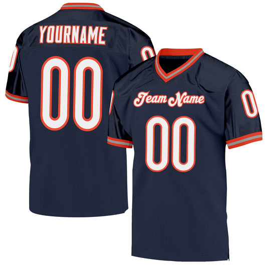 Custom Navy White-Orange Mesh Authentic Throwback Football Jersey - Main View