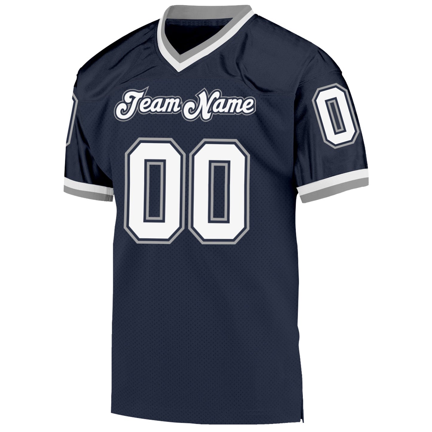 Custom Navy White-Gray Mesh Authentic Throwback Football Jersey view 2