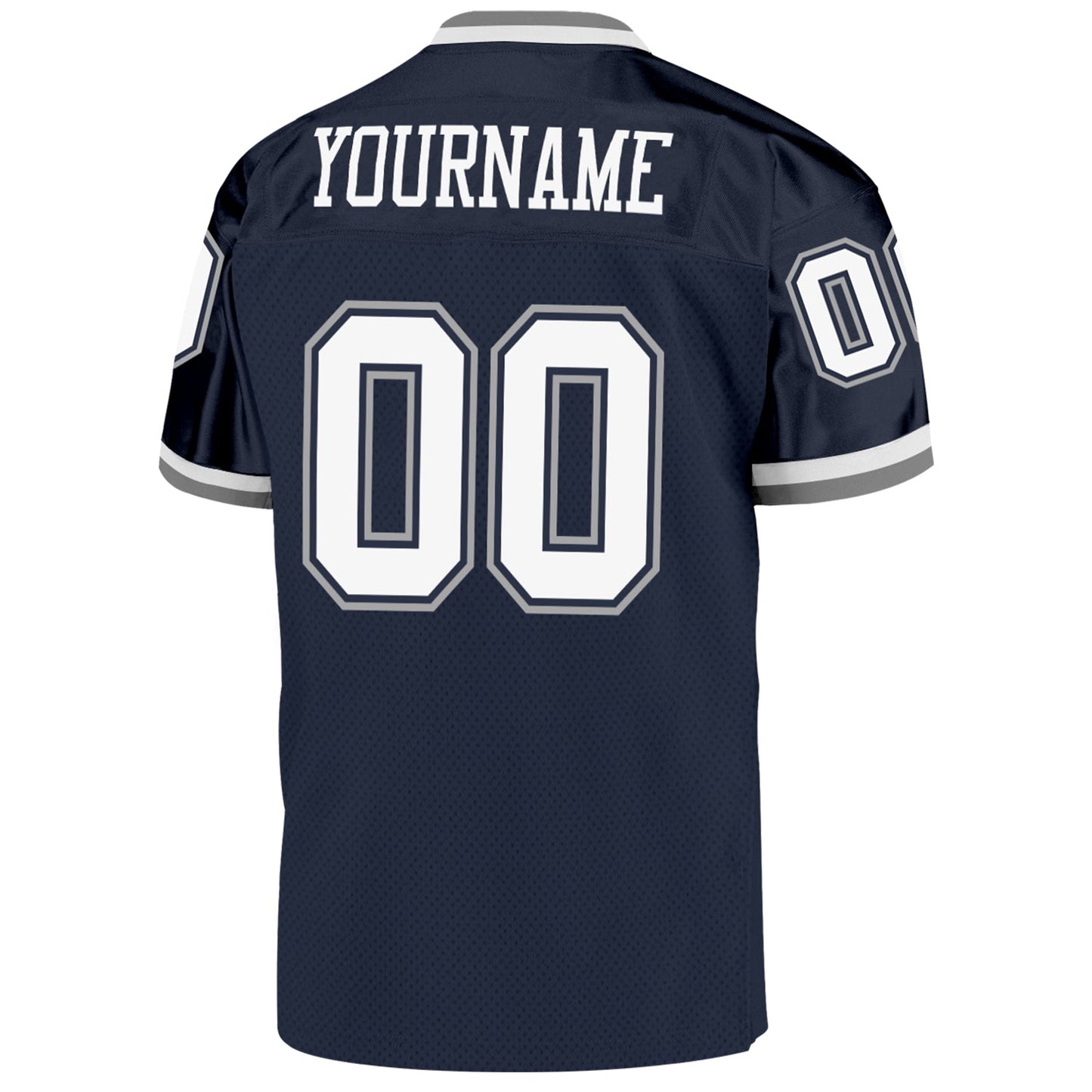 Custom Navy White-Gray Mesh Authentic Throwback Football Jersey view 3