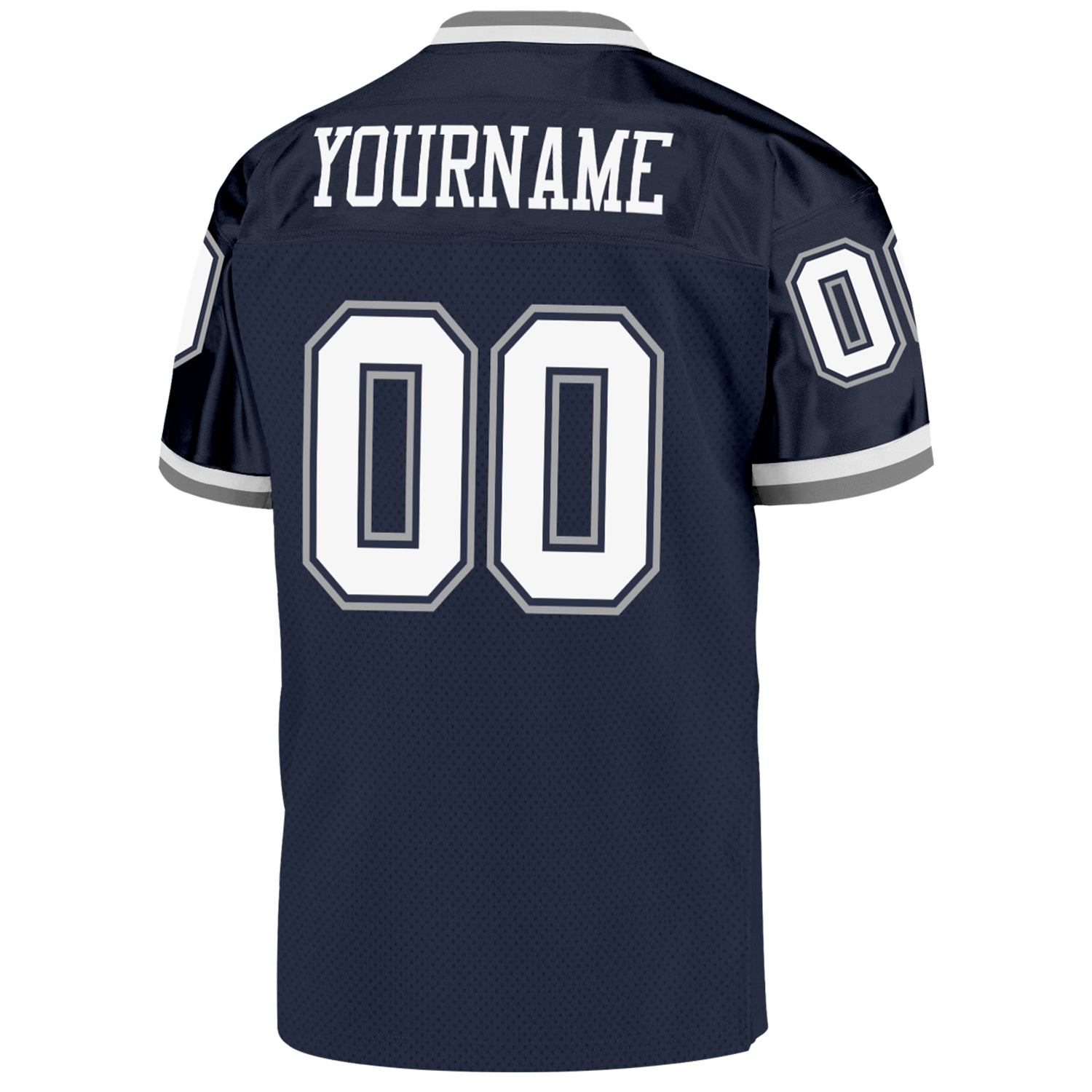 Custom Navy White-Gray Mesh Authentic Throwback Football Jersey view 3