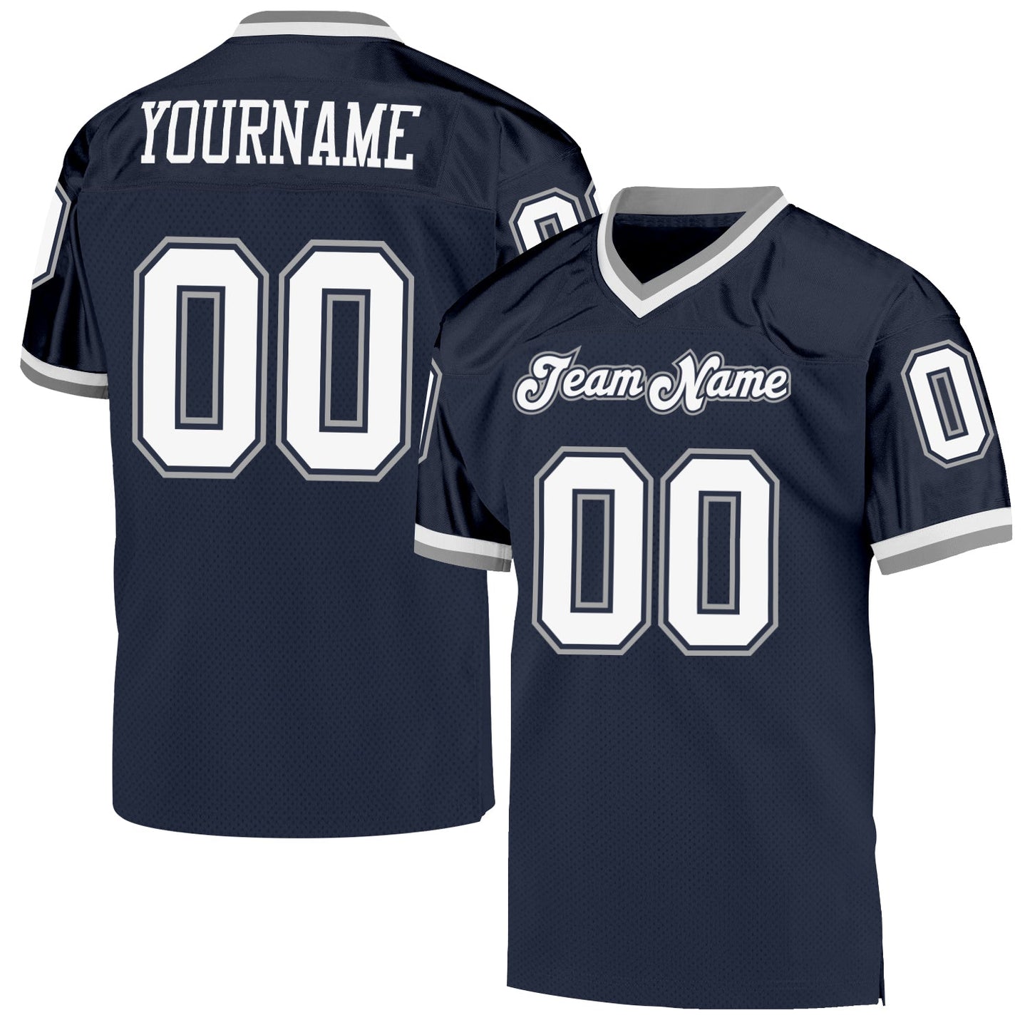 Custom Navy White-Gray Mesh Authentic Throwback Football Jersey - Main View
