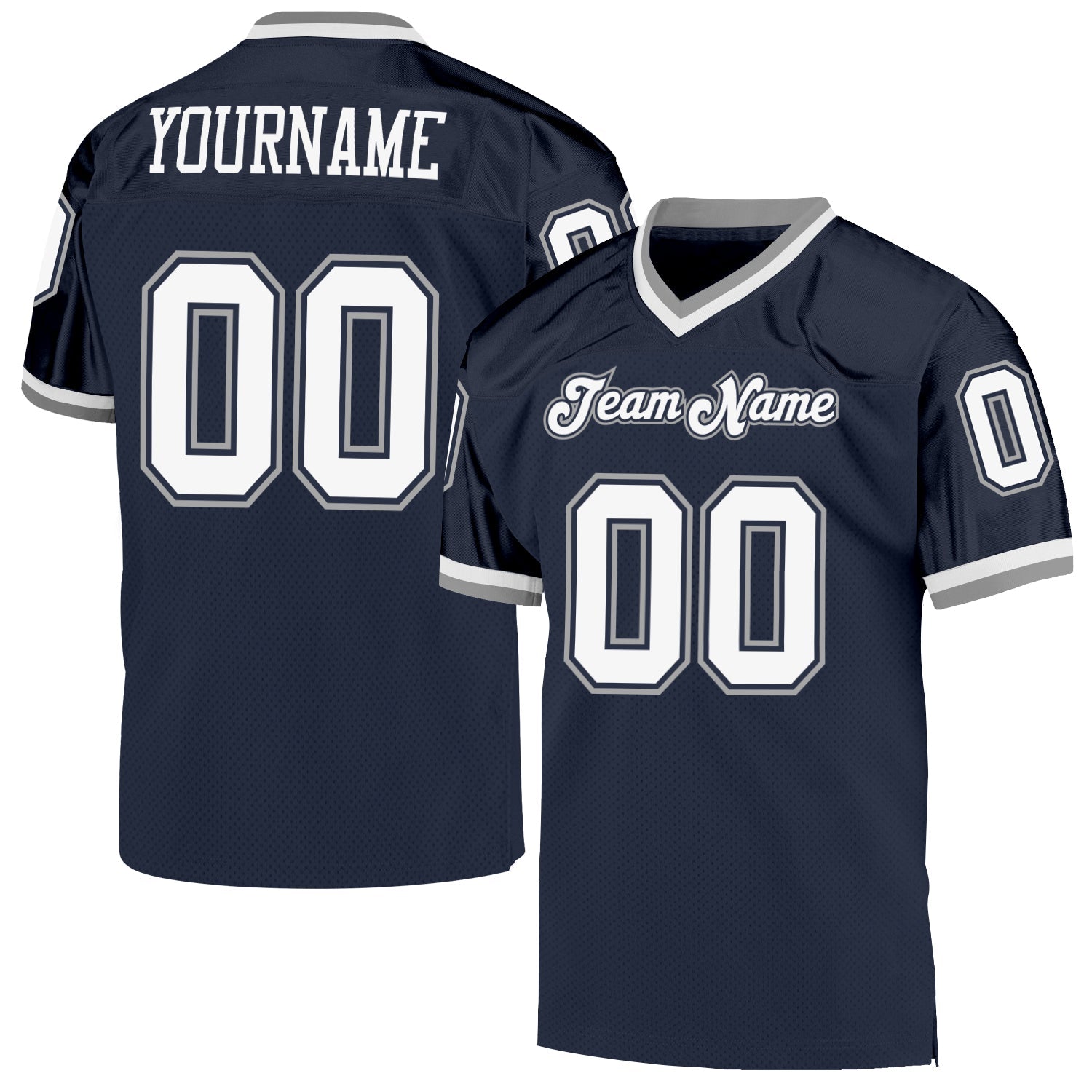 Custom Navy White-Gray Mesh Authentic Throwback Football Jersey - Main View